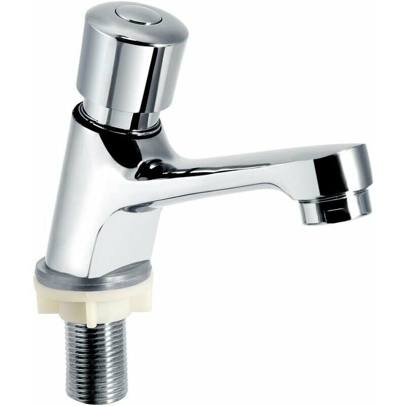 Self Closing Chrome Time Delay Faucet Water Saving Time Delay Basin Sink Faucet Faucet for Kitchen Bathroom Public Silver