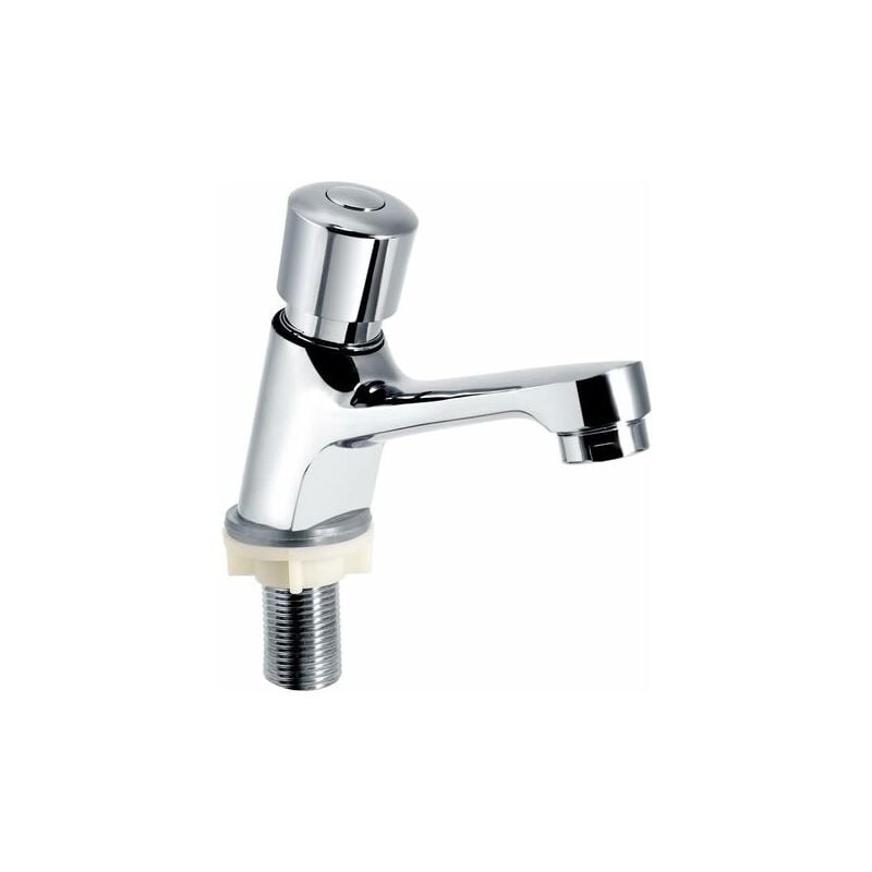 Self Closing Chrome Time Delay Faucet Water Saving Time Delay Basin Sink Faucet Faucet for Kitchen Bathroom Public Silver