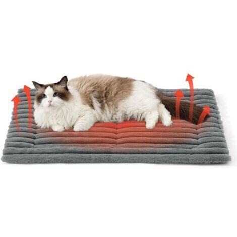 Self-heating cat bed mat, washable fleece warm blanket 76 x 50 cm with non-slip bottom, medium dog crate mattress for puppies and cats, grey