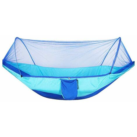 Self-Opening Single and Double Nylon Cloth Camping Hammock with Automatic Speed for Camping - Light Blue