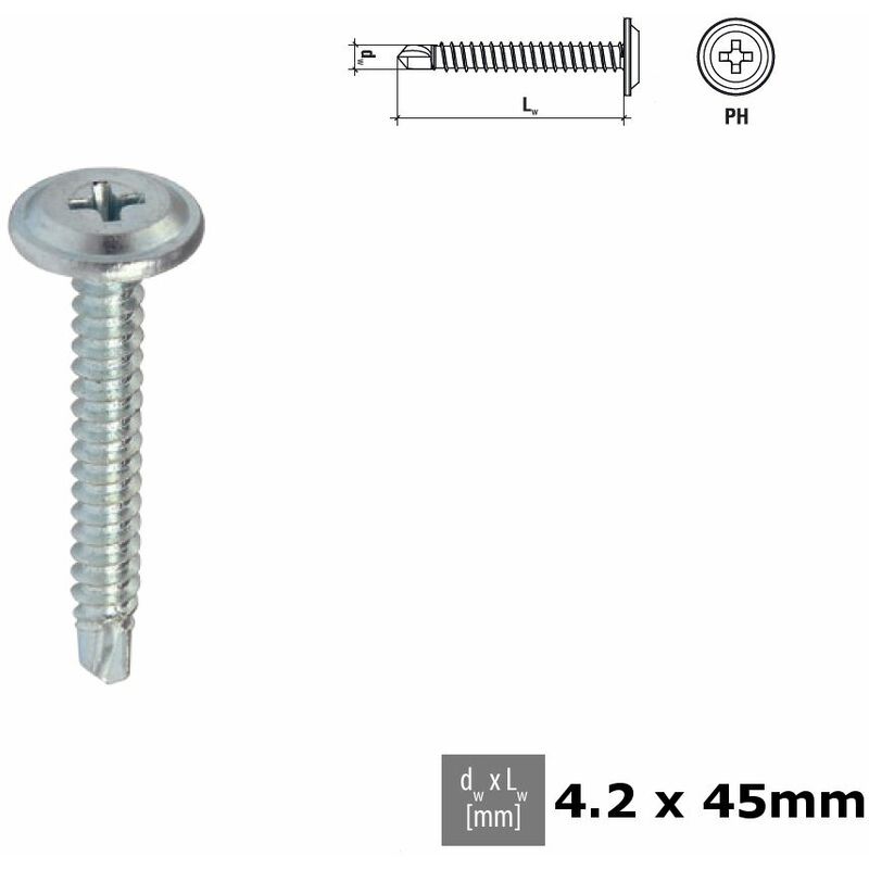 Moderix - Self Tapping Screw ph Head Selfdrilling Screw with Flat Washer - Size 4.2x55mm - Pack of 100