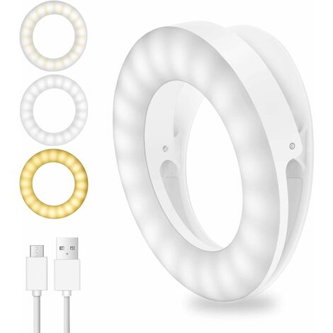 Selfie Light, 40 LED Ring Light, Selfie Camera Light avec 3 niveaux de luminosité réglables, rechargeable par USB et réglable pour tous les téléphones, tablettes