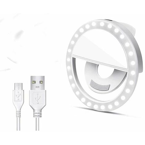 Selfie Ring Light, Anneaux Lumineux de Selfie avec lumière LED pour caméra, Rechargeable LED comble-lumière, 3 Niveaux de luminosité réglable Lumière vidéo, Lumière de Nuit pour Smartphone，Starlight