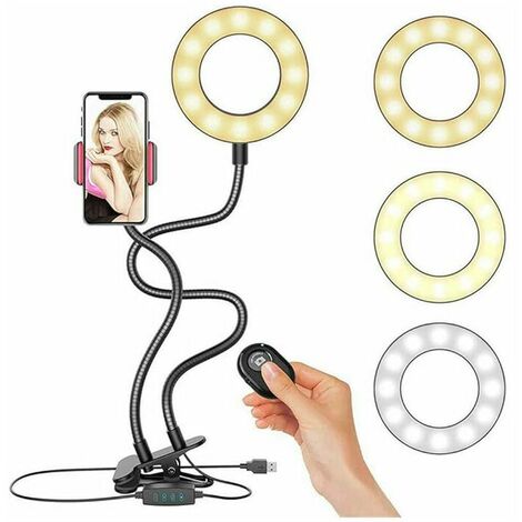 Selfie Ring Light,Lumière De Remplissage Portable 2 en 1 pour Photographie en Direct,avec Support De Téléphone Portable, pour La Diffusion en Direct/Maquillage, Mini LED Ringlight Caméra,Noir