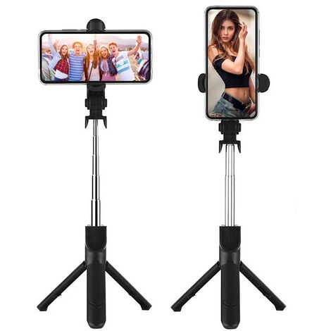 Selfie Stick Abafia Ausziehbar Selfie Stange mit AUX Kabel Drahtsteuerung ohne Akku Selfiestick mit Spiegel für iPhone Samsung Huawei und Andere 3.5-6.5 Zoll Android Smartphones Schwarz 