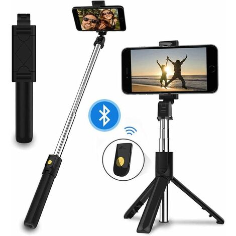 Selfie Stick Bluetooth Stativ mit Fernbedienung, drehbarer Selfie Stick mit Bluetooth Fernbedienung, erweiterbarer kabelloser Selfie Stick für die meisten Smartphones (Schwarz)