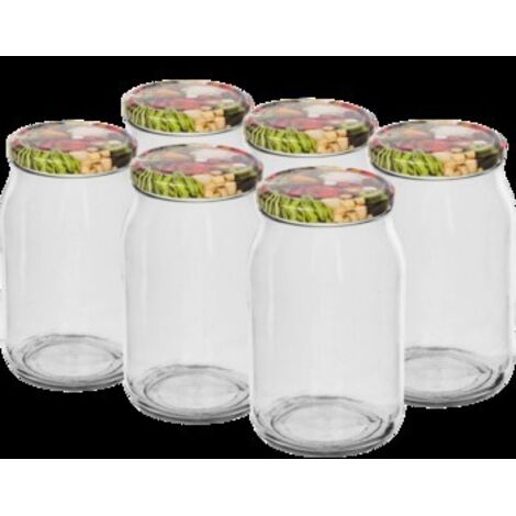 Selgros111 Barattoli in vetro 900ml TO, 6 pezzi, coperchi colorati