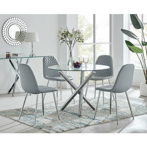 main image of "Selina Round Dining Table and 4 Corona Silver Leg Chairs"