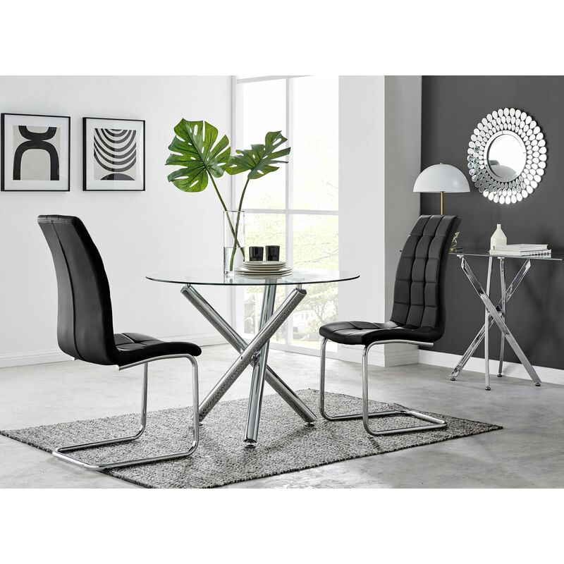 Selina Round Dining Table and 2 Black Murano Chairs - Black
