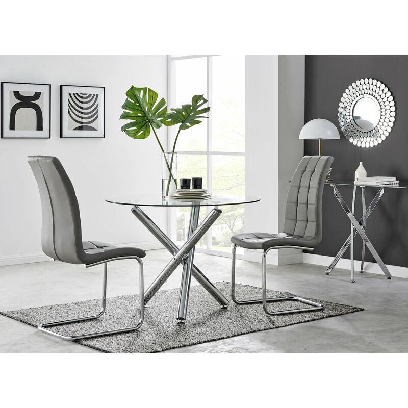 Selina Round Dining Table and 2 Grey Murano Chairs - Elephant Grey