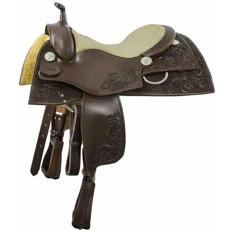 Sella con arcione in ralide e lavorazione flowers Pool's 1850: 16", Cognac