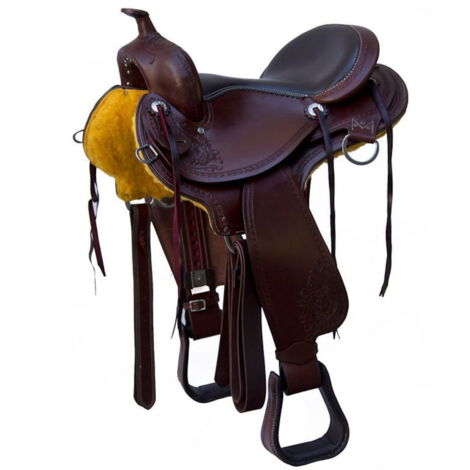 Sella western Natowa da endurance con seggio in pelle liscia e lavorazione flower e border stamp: 16", mogano