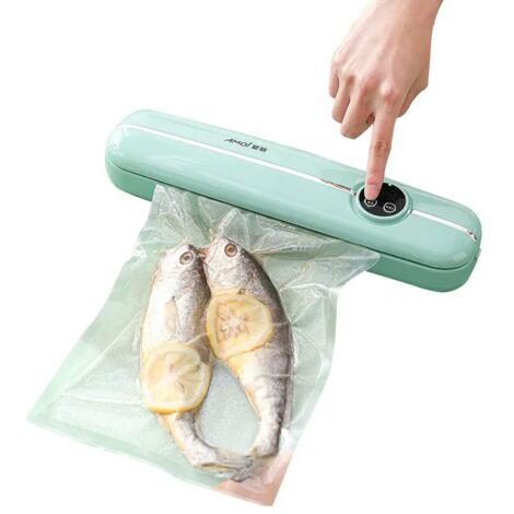 Selladora al vacío AMOi: práctica máquina de sellado automático para alimentos secos y húmedos, color verde.