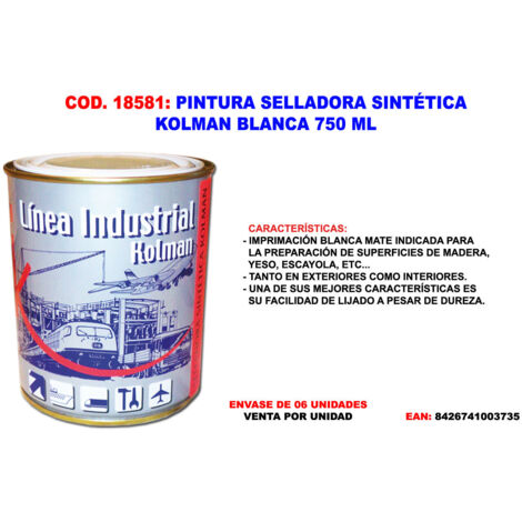 Selladora imprimación sintética KOLMAN para madera, yeso y escayola blanca 750ml
