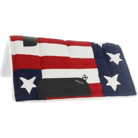 Selle à drapeau américain rembourrée en tissu Navajo avec laine synthétique et renforts en cuir.