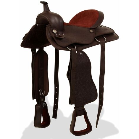 Selle, bridon et col de poitrine Cuir véritable 15 po Marron