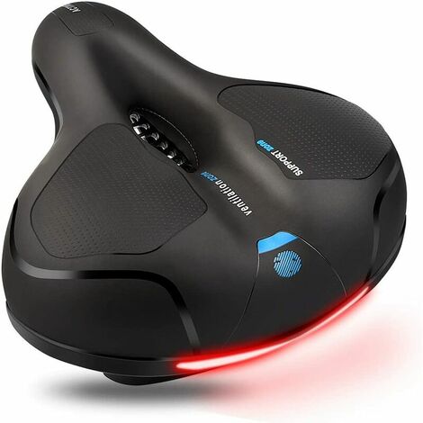 Selle de Vélo, Selle Gel Rempli de Mousse de Gel, Selle Velo Gel Ergonomique Creux Double Ressort Conçu avec Bande Réfléchissante Arrière, Siège de Vélo Confortable pour Bicyclette/VTT/Vélo de Route J