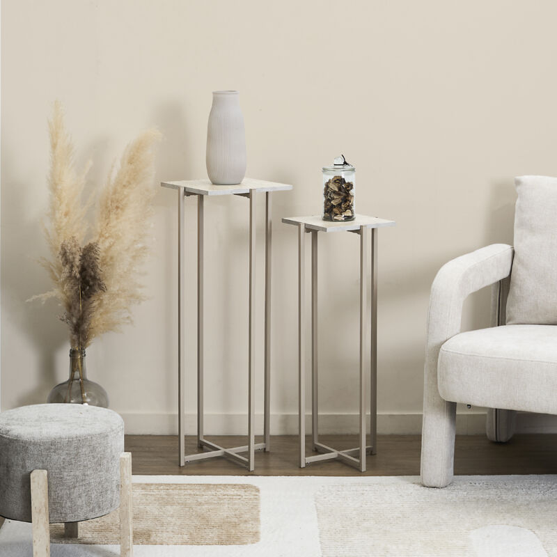 Sellette - Home Deco Factory - Terra Nova - Gigogne - Blanc Et Beige