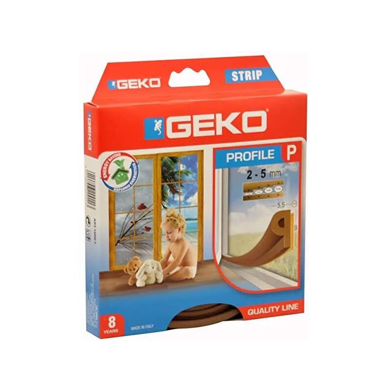 

Geko - Sello adhesivo de EPDM perfil P, marrón, 6m x 9mm