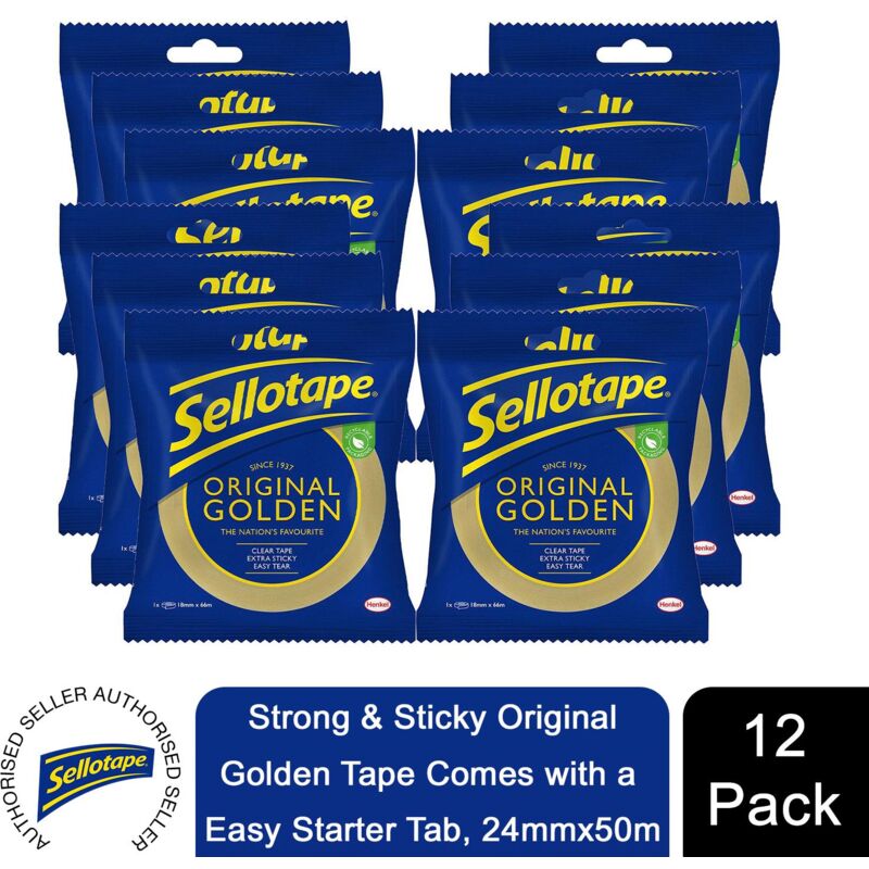 Sellotape - Original Golden Strong Sticky Tape 24mmx50m, 12 Pack