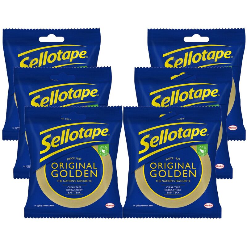 Sellotape - 6x Easy Tear, Extra Strong and Sticky Original Golden Tape, 24mm x 50m