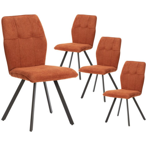 SELMA - Lot de 4 Chaises Tissu Marron Effet Tricoté Pieds Métal Noir