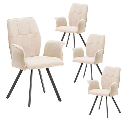 SELMA - Lot de 4 Fauteuils Tissu Beige Effet Tricoté Pieds Métal Noir