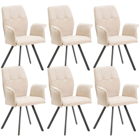 SELMA - Lot de 6 Fauteuils Tissu Beige Effet Tricoté Pieds Métal Noir