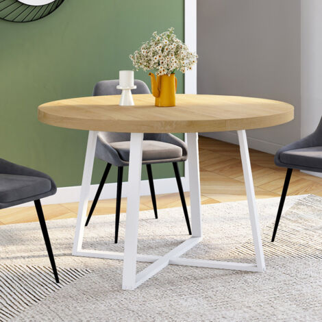 IDMARKET SELMA mesa de comedor redonda 4-6 personas madera y blanco 110 cm