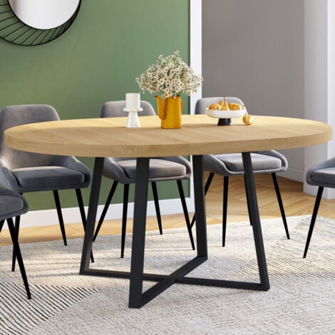 IDMARKET SELMA mesa de comedor redonda extensible 4-8 personas madera y negro 110-150 cm