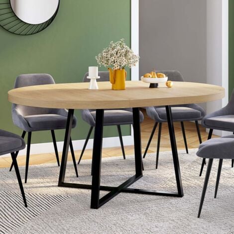 SELMA mesa de comedor redonda extensible 4-8 personas madera y negro 120-160 cm