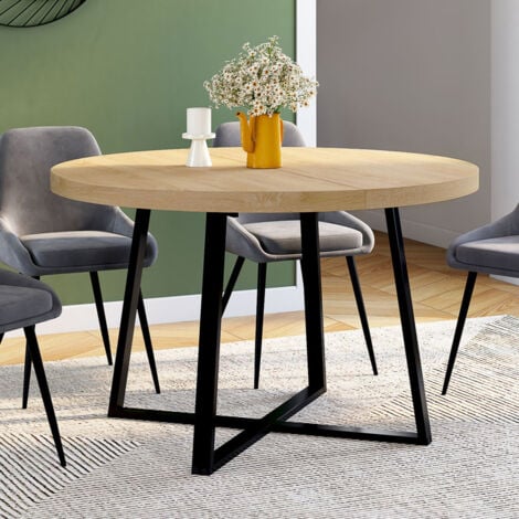 SELMA mesa de comedor redonda para 4-6 en madera y negro diseño industrial 110 cm