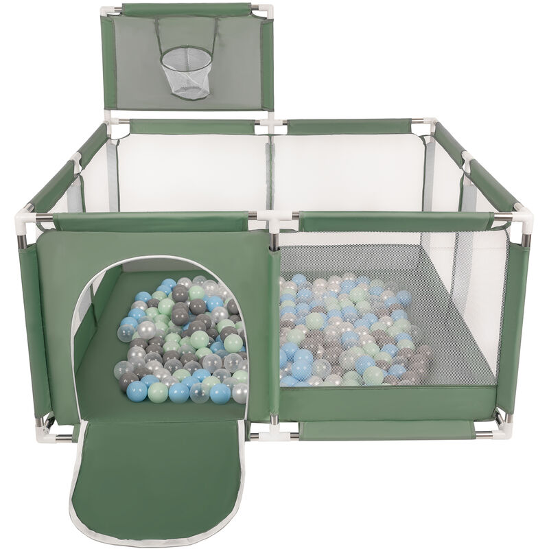 Selonis - Parc Bébé Avec 100 Balles Plastiques Aire De Jeu Pliable Basket, Vert : Perle/Gris/Transparent/Babyblue/Menthe - vert :
