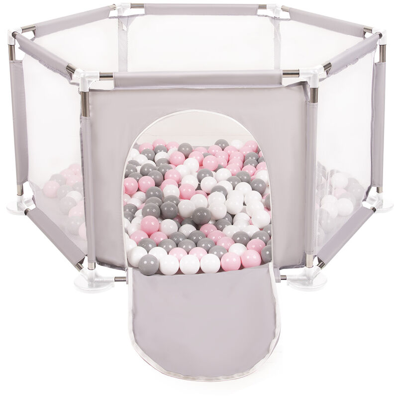Parc Bébé Hexagonal Pliable Avec 100 Balles Plastiques, Gris:Blanc/Gris/Rose Poudré - Gris:blanc/gris/rose poudré - Selonis
