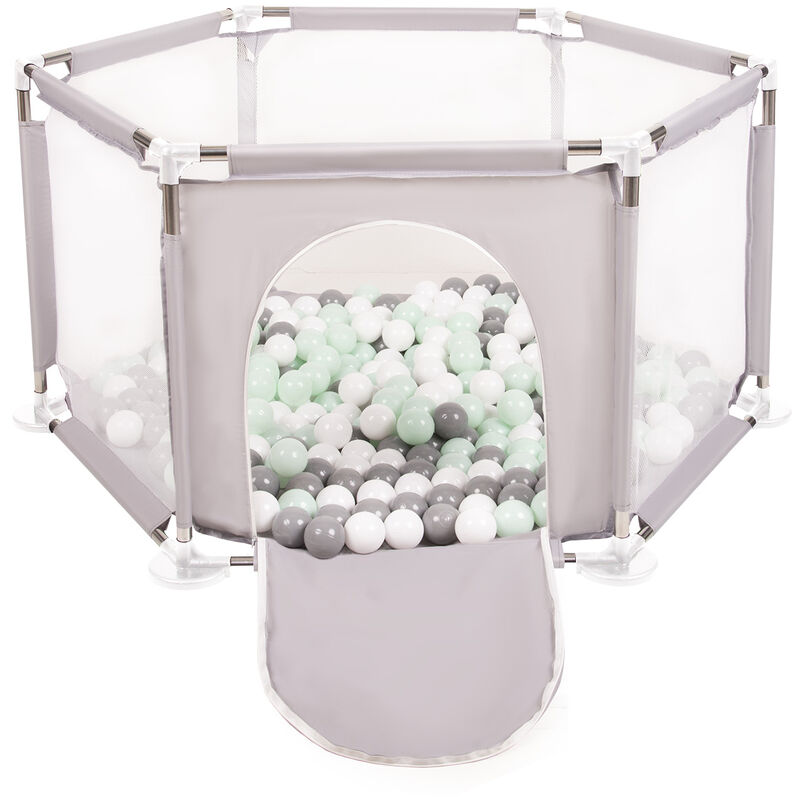 Parc Bébé Hexagonal Pliable Avec 100 Balles Plastiques, Gris:Blanc/Gris/Mentha - Gris:blanc/gris/mentha - Selonis
