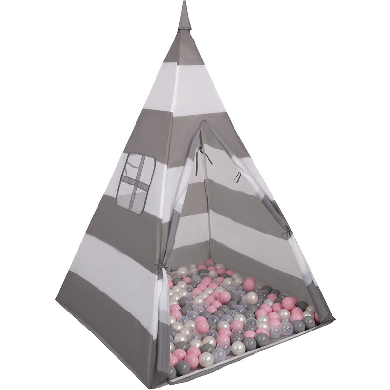 

Tipi Infantil Bicolor Con 200 Bolas Coloridas Tienda Para Niños, Rayas Gris-Blanco:Perla/Gris/Transparente/Rosaclr - rayas