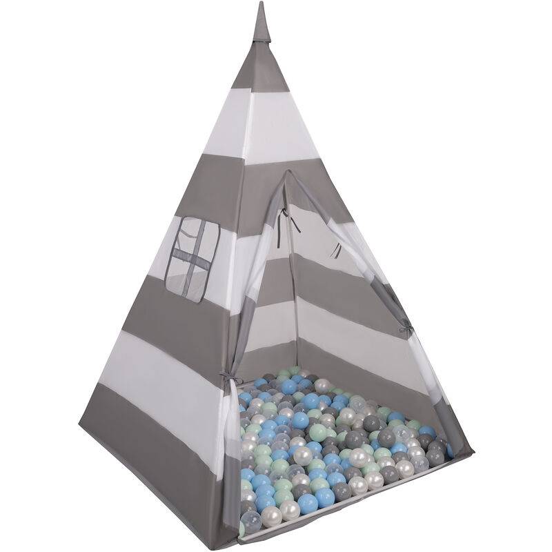 

Tipi Infantil Bicolor Con 400 Bolas Coloridas Tienda Para Niños, Rayas Gris-Blanco:Perla/Gris/Transpar/Azulclr/Ment - rayas