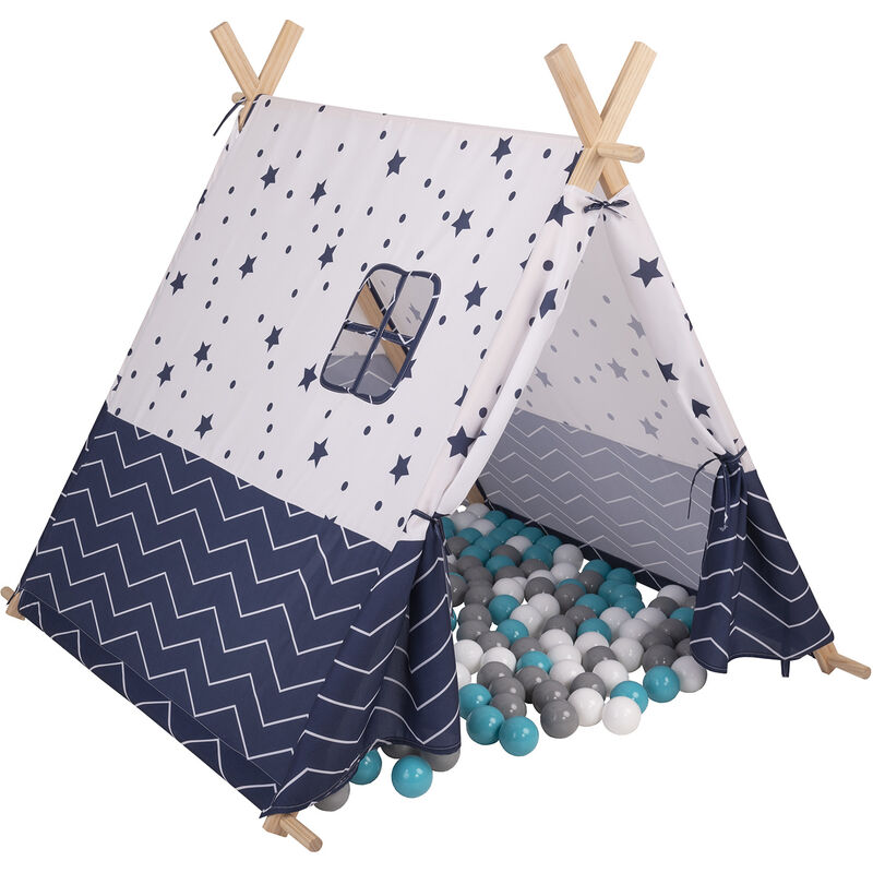 

Tipi Infantil Con 100 Bolas Tienda De Campaña Para Niños, Azul Marino-Estrellas:Gris/Blanco/Turquesa - azul marino-estrellas:gris/blanco/turquesa