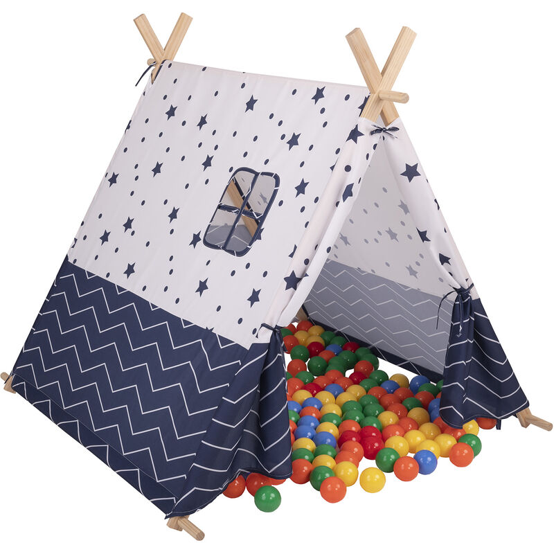 

Tipi Infantil Con 200 Bolas Tienda De Campaña Para Niños, Azul Marino-Estre:Amarillo/Verde/Azul/Rojo/Naranja - azul