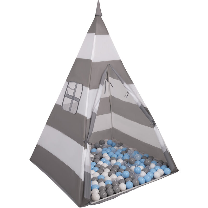 Tipi Tente De Jeu Avec 100 Balles 6Cm Maison De Jeu Pour Enfants, Grises Et Blanches Rayures:Gris/Blanc/Transp/Bblue - grises et blanches