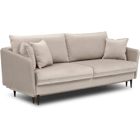 Selsey 3-Sitzer Schlafsofa Schlafcouch Volio Bettkasten beige hydrophober Samt mit schwarzen Beinen