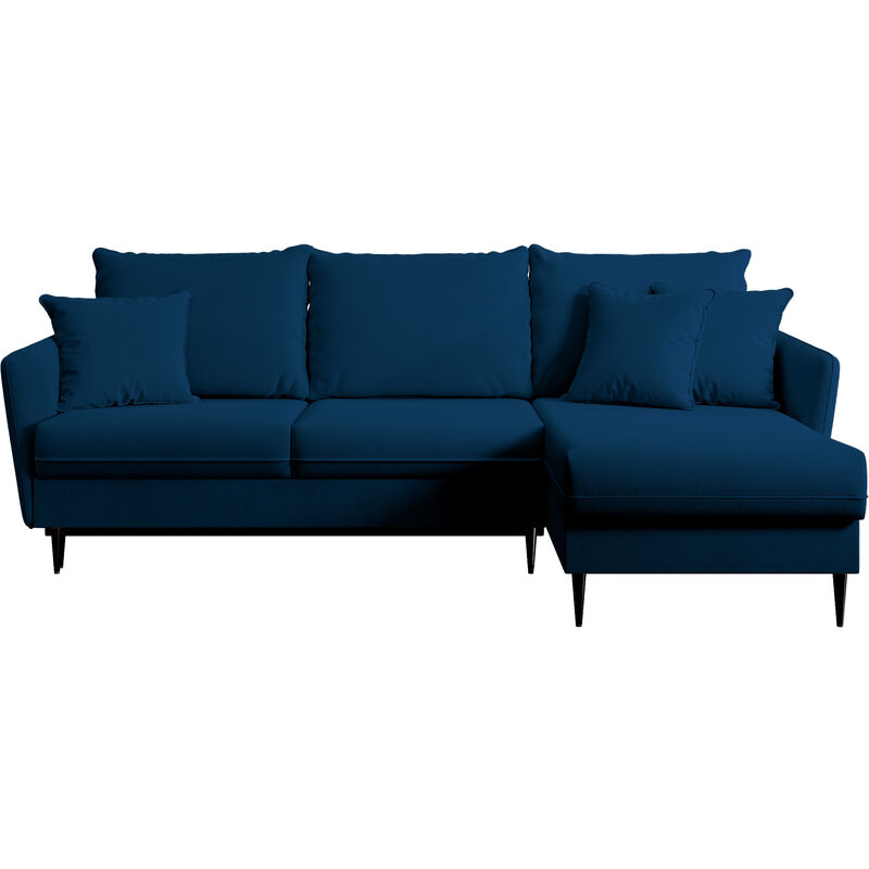 Selsey Volio Ecksofa Mit Schlaffunktion, Veloursbezug In Dunkelblau, Schwarzen Metallbeinen