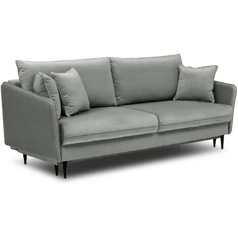 Selsey 3-Sitzer Schlafsofa Schlafcouch Volio Bettkasten grau hydrophober Samt mit schwarzen Beinen