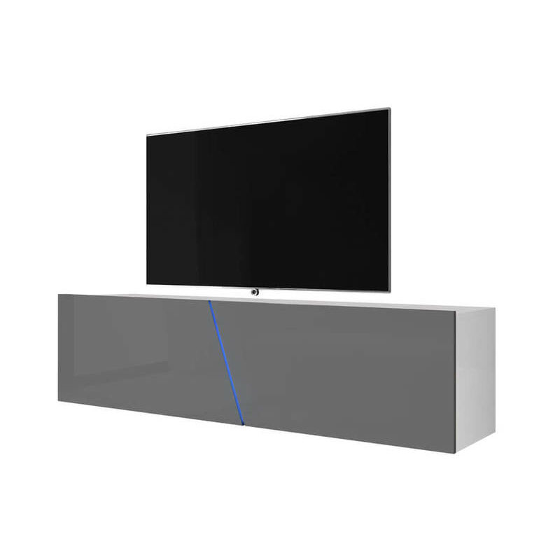 Selsey - ALAMARA – TV-Lowboard / modernes TV - Hängeboard mit LED-Beleuchtung, 160 cm breit (Weiß Matt / Grau Hochglanz)