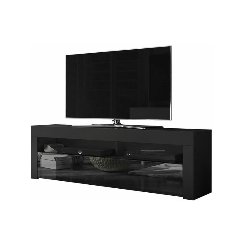 Selsey - ALAN - Meuble TV / Meuble de salon (140 cm, noir mat / noir brillant, style moderne)