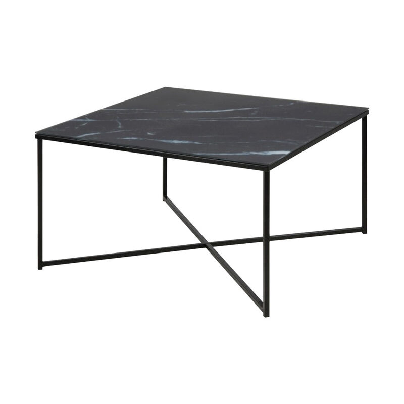 Selsey - ALISMA - Table basse carrée - 80x80 cm - effet marbre / noir - style glamour