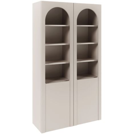 Selsey Arkadia - Vitrine mit Bogentüren und Glasfronten, Kaschmirgrau, 100 cm