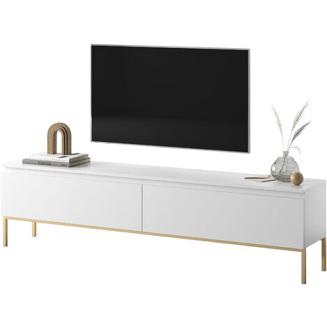 Selsey Armoire TV Bemmi 175 cm blanc avec pieds dorés