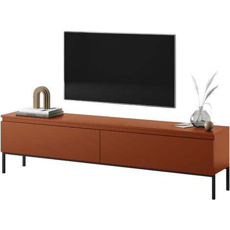 Selsey – Armoire TV Bemmi 175 cm – Rouge brique – Aggloméré 16 mm – Pieds acier noir – Compatible téléviseurs jusqu'à 75'