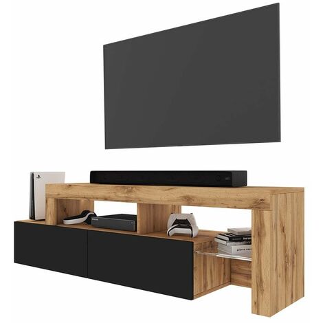 Selsey Asten - Mobile TV asimmetrico - 172 cm - rovere wotan, pannello frontale nero, con LED